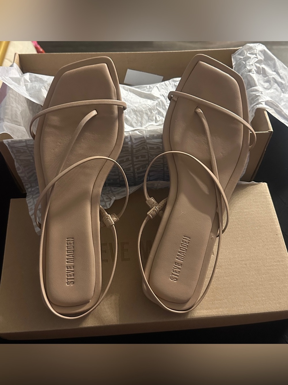 Steve Madden Nude/Tan Strappy Square-Toe Sandals